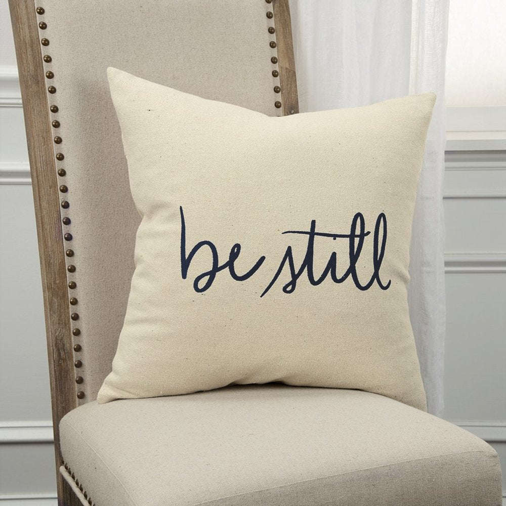 Black Taupe Canvas "Be Still" Throw Pillow