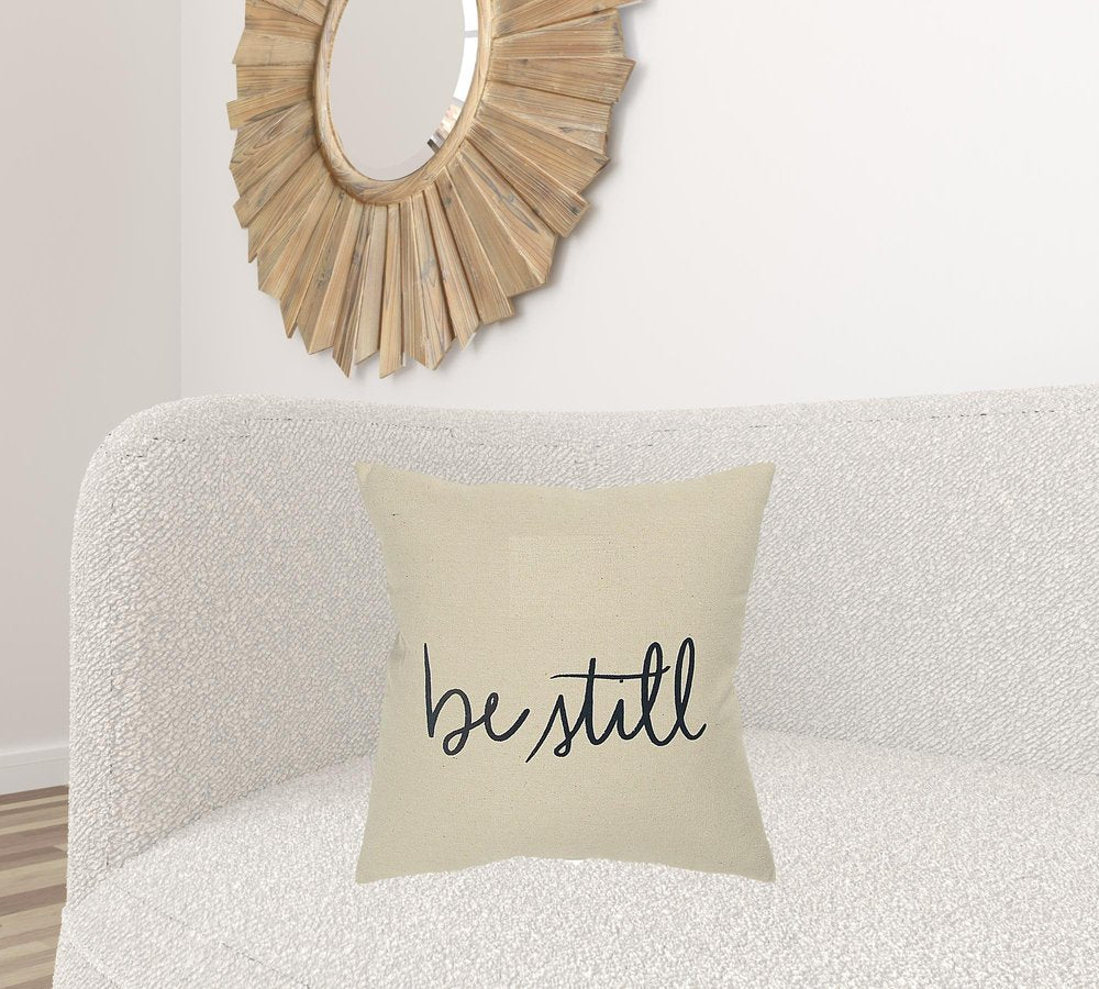 Black Taupe Canvas "Be Still" Throw Pillow