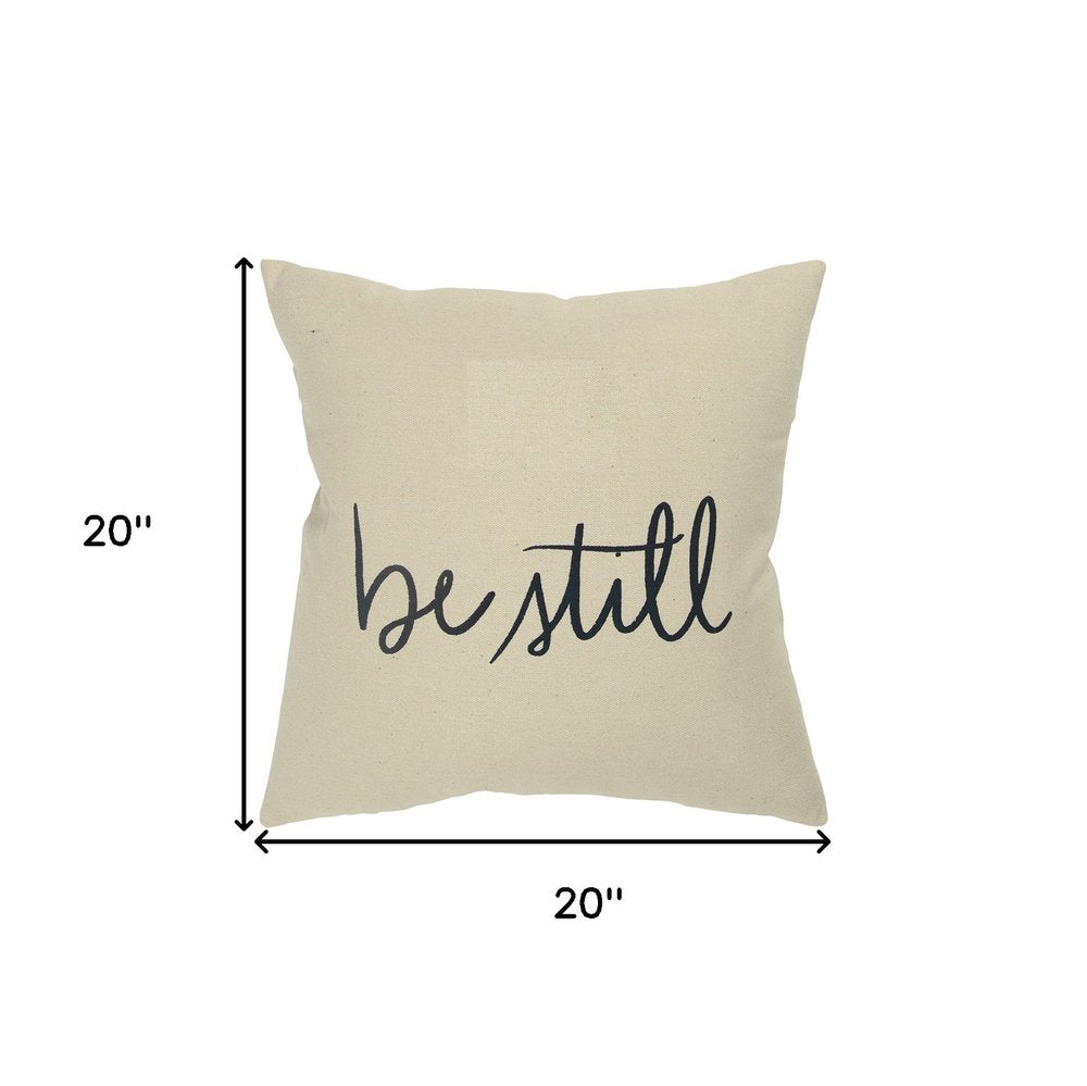 Black Taupe Canvas "Be Still" Throw Pillow