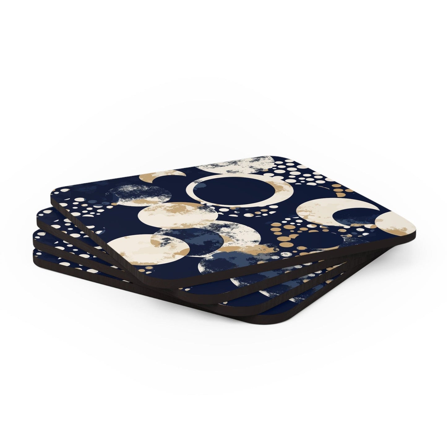 Coaster Set of 4 for Drinks Navy Blue and Beige Spotted Illustration-3