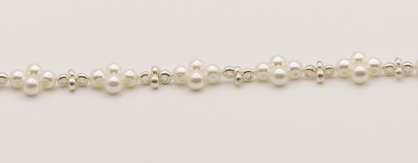 Sophisticated Silver and Pearl-Colored Plated Glass Beaded Bracelet