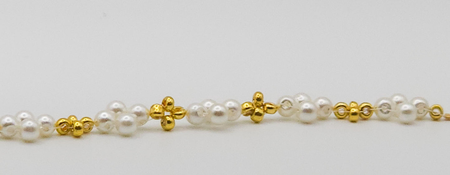 Elegant Gold and Pearl-Colored Plated Glass Beaded Bracelet