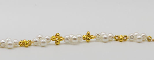 Elegant Gold and Pearl-Colored Plated Glass Beaded Bracelet