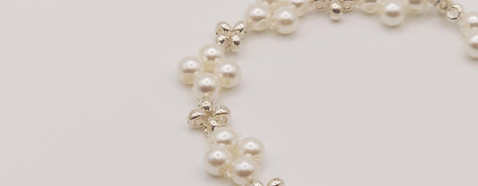 Sophisticated Silver and Pearl-Colored Plated Glass Beaded Bracelet