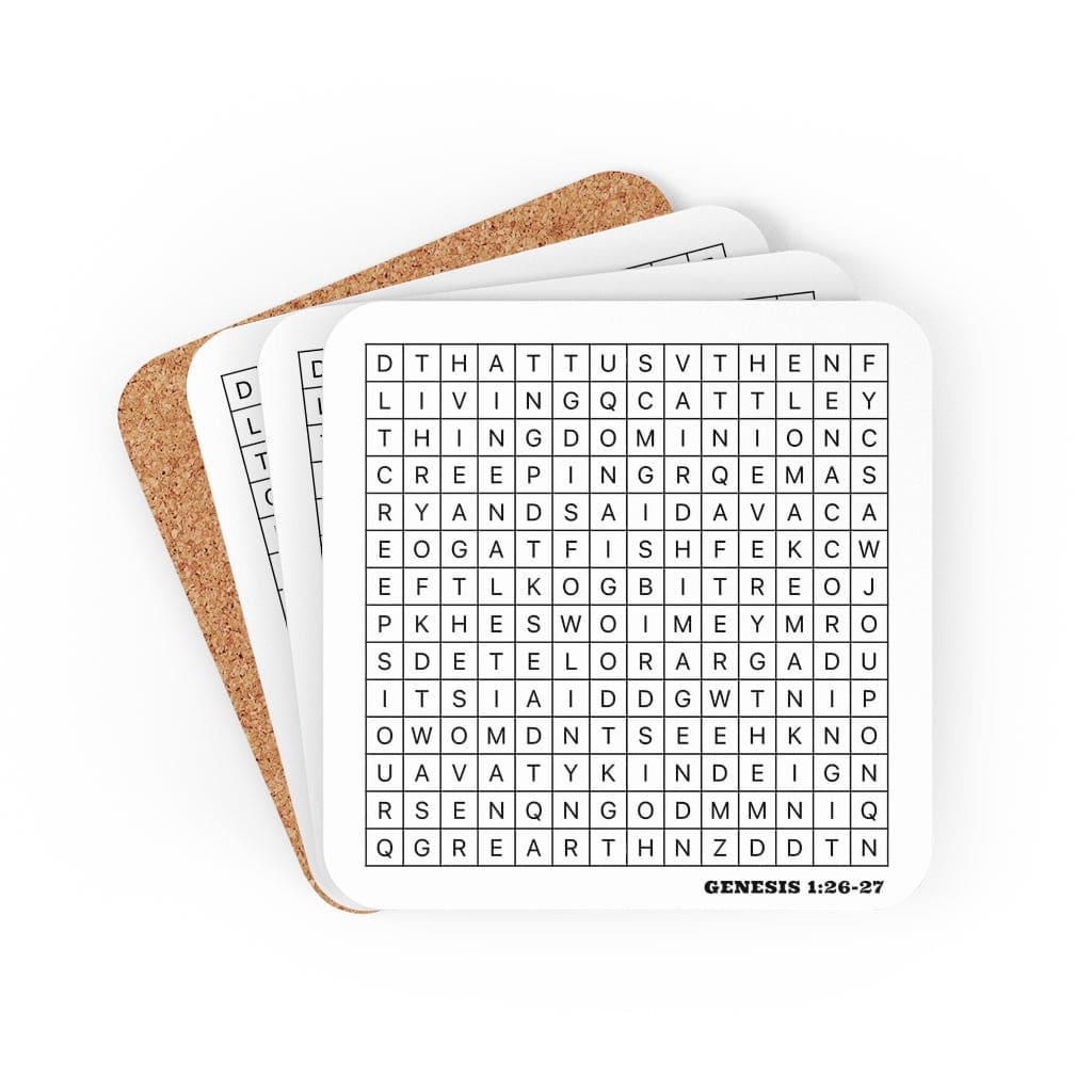 Corkwood Coaster Set - 4 Pieces / Genesis 1:26-27 Graphic Print-0