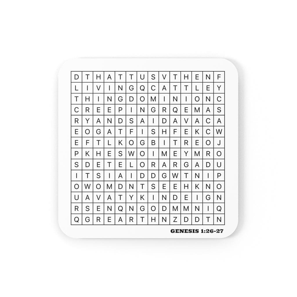 Corkwood Coaster Set - 4 Pieces / Genesis 1:26-27 Graphic Print-1