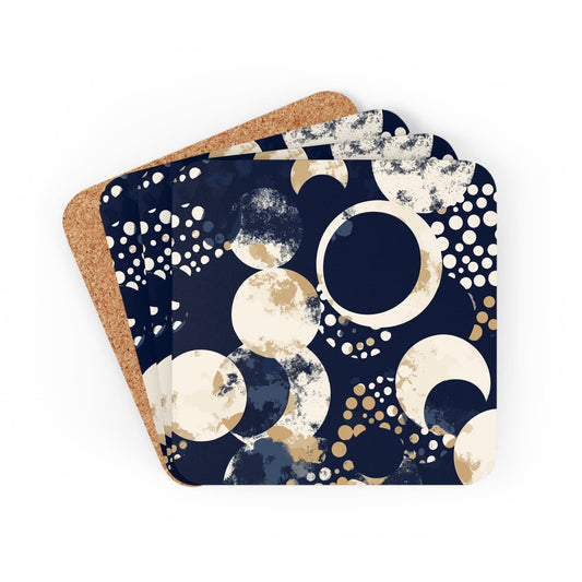 Coaster Set of 4 for Drinks Navy Blue and Beige Spotted Illustration-0
