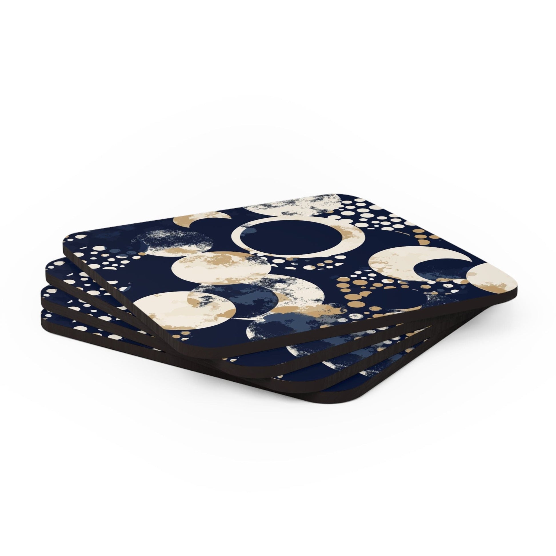 Coaster Set of 4 for Drinks Navy Blue and Beige Spotted Illustration-3
