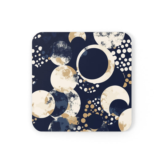 Coaster Set of 4 for Drinks Navy Blue and Beige Spotted Illustration-1