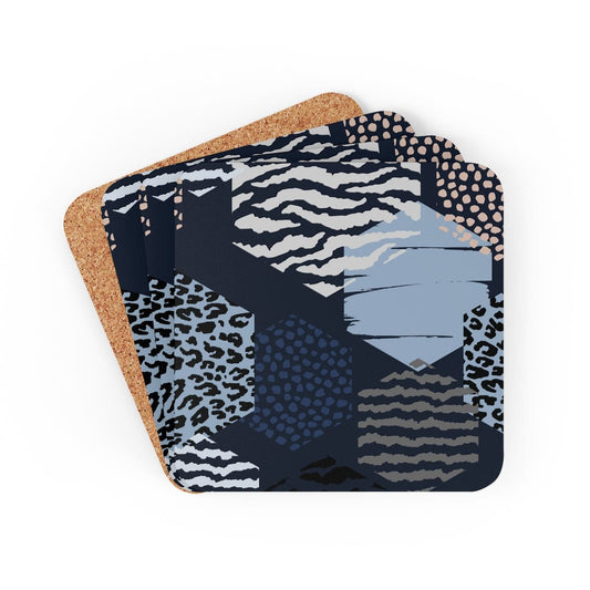Home Decor - Coaster Set - 4 Piece Home/office - Blue Grey White Hexagon Print-0
