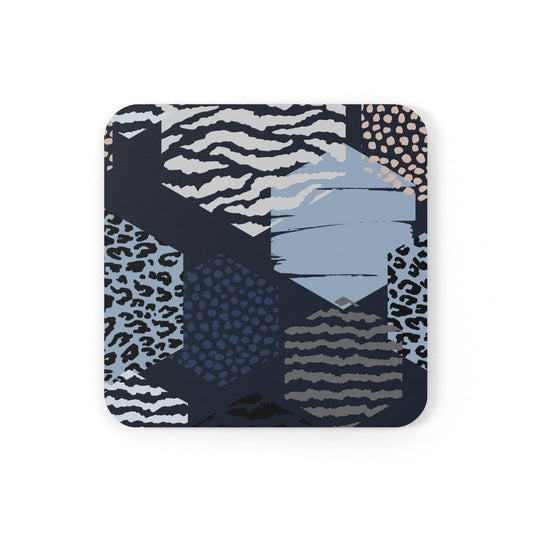 Home Decor - Coaster Set - 4 Piece Home/office - Blue Grey White Hexagon Print-1