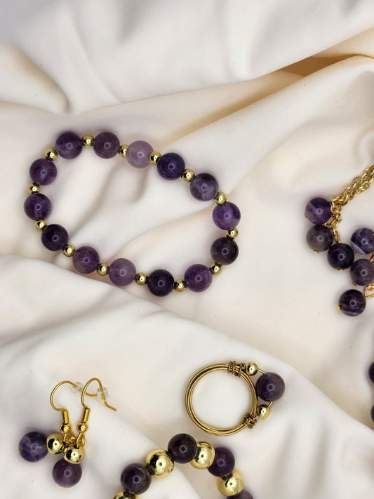 Amethyst Gold Elastic Bracelet | Handmade Jewelry