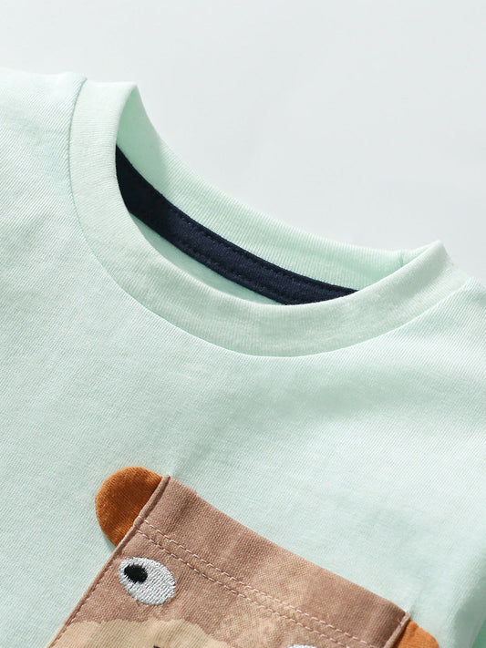 Kids’ Animals Cartoon Pocketed Short Sleeved T-shirt in European and American Style for Summer-1