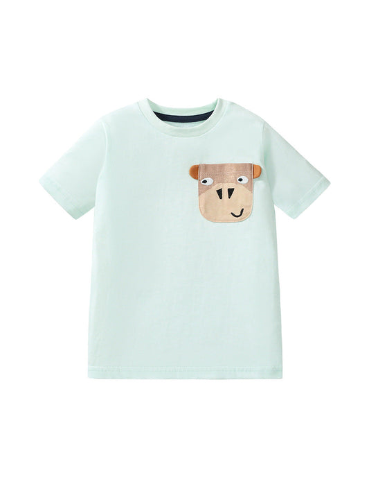 Kids’ Animals Cartoon Pocketed Short Sleeved T-shirt in European and American Style for Summer-0