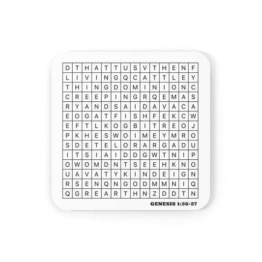 Corkwood Coaster Set - 4 Pieces / Genesis 1:26-27 Graphic Print-1
